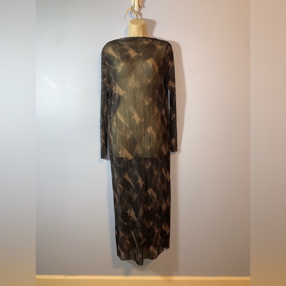 & Other Stories Black and tan Patterned Top pleated sheer maxi cover med - Picture 2 of 5